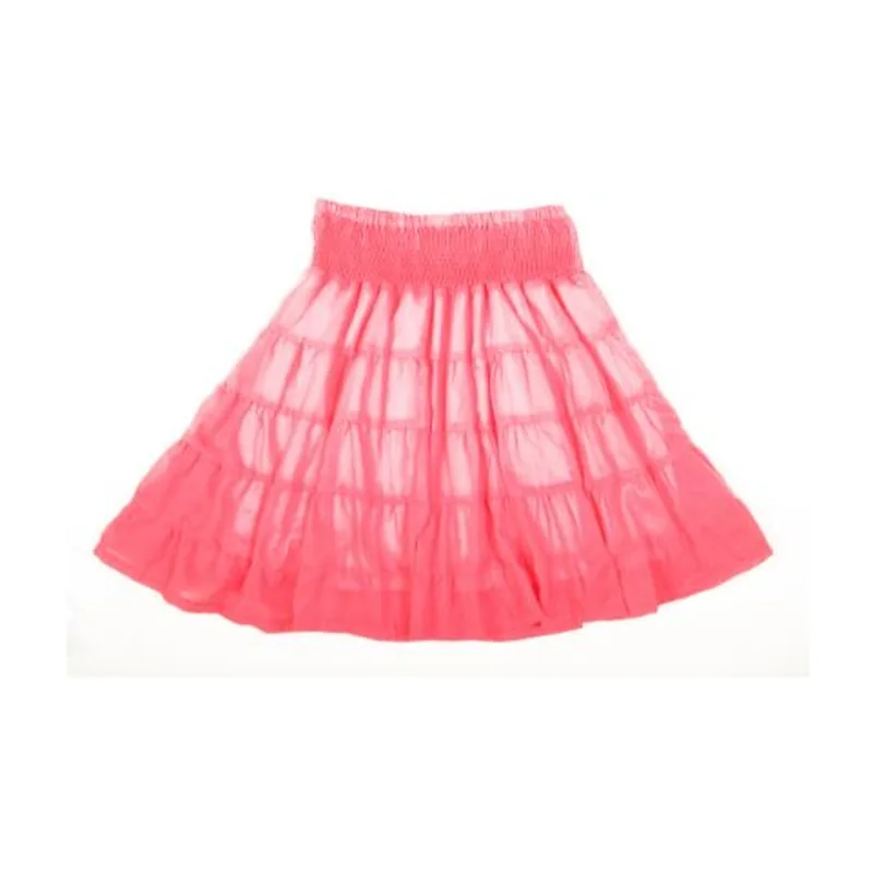 A pink tiered children's skirt on a white background