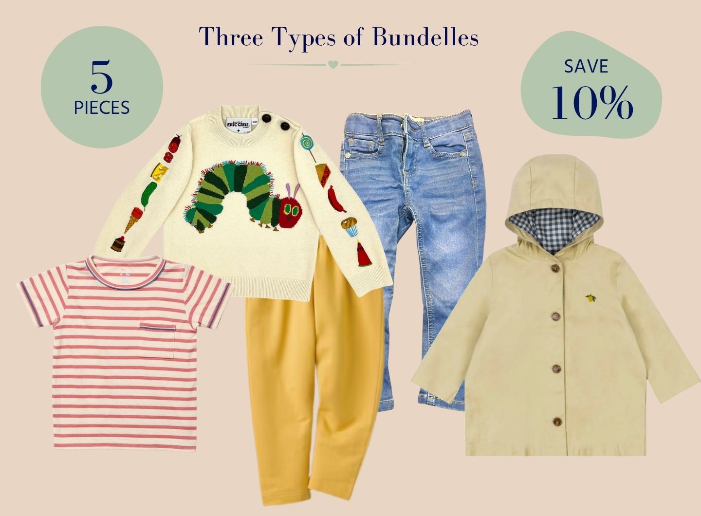 Three types of Bundelles: five pieces, save 10%
